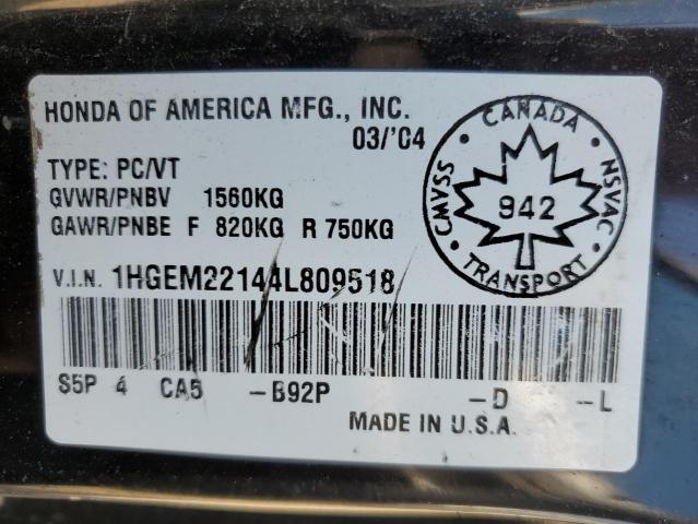 1HGEM22144L809518 - 2004 HONDA CIVIC DX VP Qara foto 13