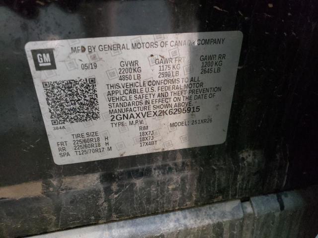 2GNAXVEX2K6295915 - 2019 CHEVROLET EQUINOX LT BLACK photo 13