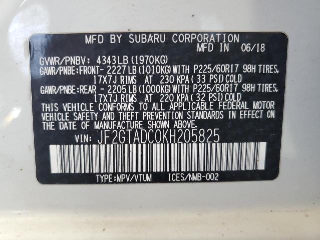 JF2GTADC0KH205825 - 2019 SUBARU CROSSTREK PREMIUM Ақ фото 13