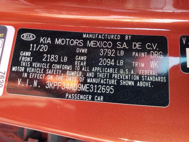 3KPF34AD9ME312695 - 2021 KIA FORTE GT LINE ORANGE photo 12