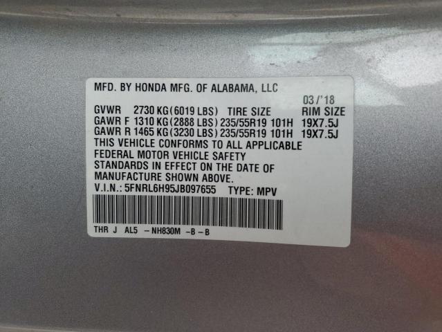 5FNRL6H95JB097655 - 2018 HONDA ODYSSEY ELITE Gri fotoğraf 14