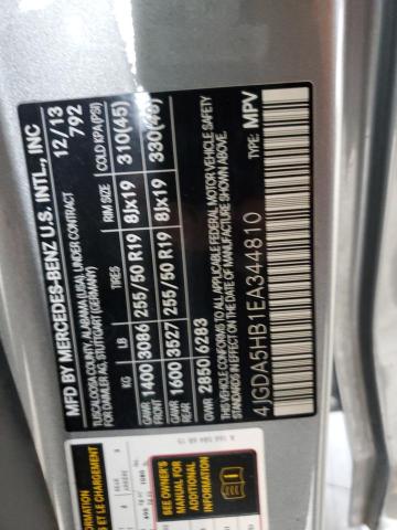 4JGDA5HB1EA344810 - 2014 MERCEDES-BENZ ML 350 4MATIC GRAY photo 12