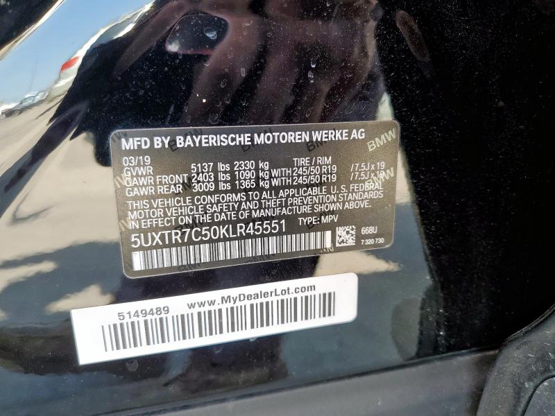 5UXTR7C50KLR45551 - 2019 BMW X3 SDRIVE30I BLACK photo 12