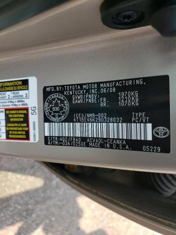 4T1BE46K29U328032 - 2009 TOYOTA CAMRY BASE თაფლისფერი ფოტო 12