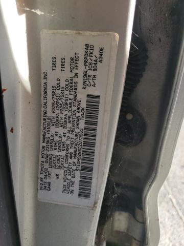 5TEGM92NX2Z072665 - 2002 TOYOTA TACOMA DOUBLE CAB PRERUNNER GRAY photo 12