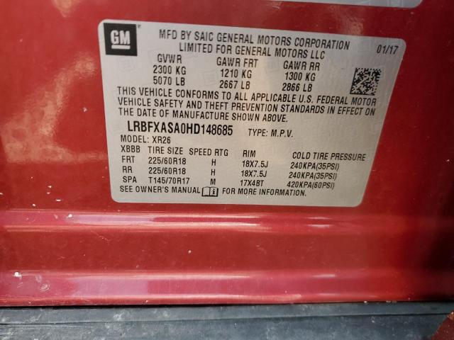 LRBFXASA0HD148685 - 2017 BUICK ENVISION PREFERRED MAROON photo 12