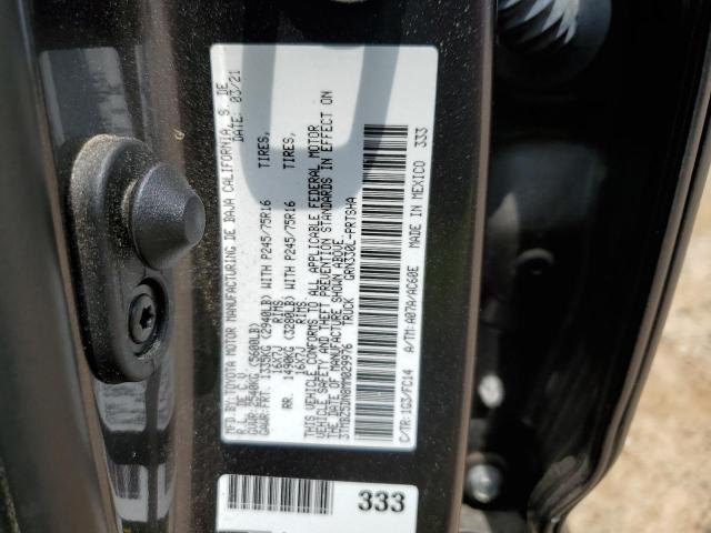 3TMBZ5DN8MM029976 - 2021 TOYOTA TACOMA DOUBLE CAB GRAY photo 12