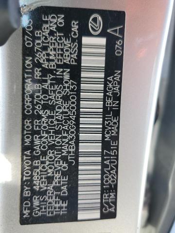 JTHBA30G945000137 - 2004 LEXUS ES 330 银色 照片 12