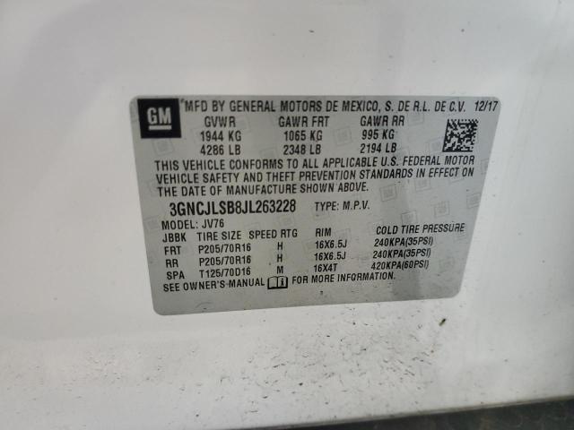 3GNCJLSB8JL263228 - 2018 CHEVROLET TRAX 1LT 白色 照片 13