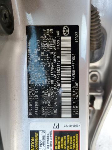 4T4BF1FK6DR311910 - 2013 TOYOTA CAMRY L 银色 照片 12