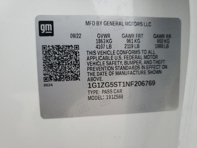 1G1ZG5ST1NF206769 - 2022 CHEVROLET MALIBU RS 白色 照片 12