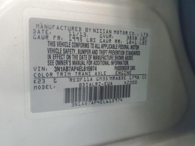 3N1AB7AP4EL615974 - 2014 NISSAN SENTRA S SILVER photo 12