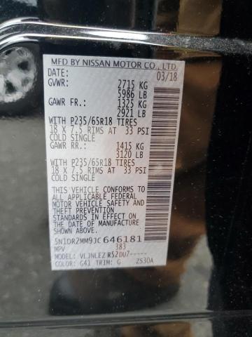 5N1DR2MM9JC646181 - 2018 NISSAN PATHFINDER S შავი ფოტო 13