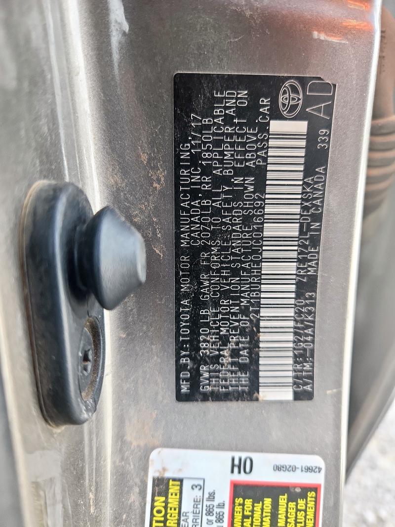 2T1BURHE0JC016692 - 2018 TOYOTA COROLLA L Qəhvəyi foto 13