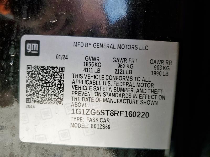 1G1ZG5ST8RF160220 - 2024 CHEVROLET MALIBU RS BLACK photo 12