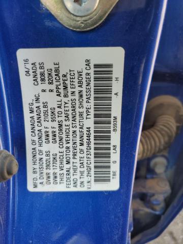 2HGFC1F37GH644644 - 2016 HONDA CIVIC EX BLUE photo 12
