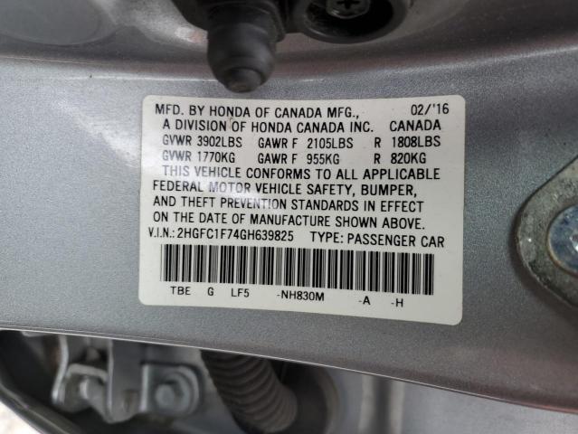 2HGFC1F74GH639825 - 2016 HONDA CIVIC EXL SILVER photo 12