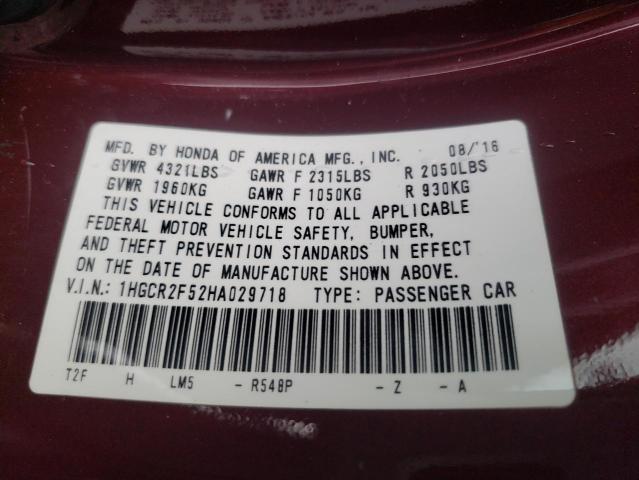 1HGCR2F52HA029718 - 2017 HONDA ACCORD SPORT 勃艮第红 照片 13