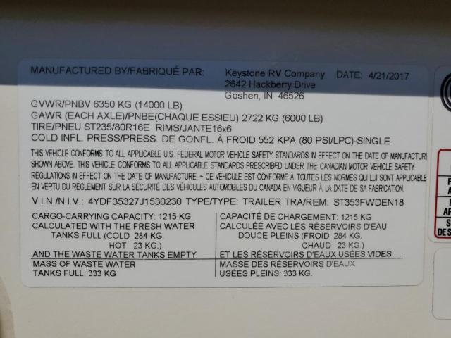 4YDF35327J1530230 - 2019 KEYSTONE SPRINTER BEIGE photo 10