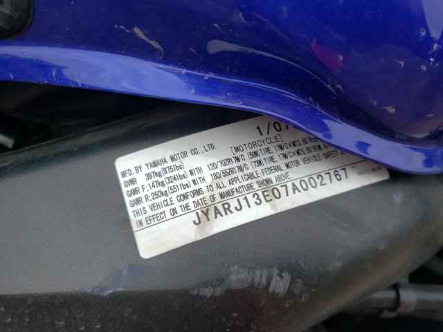 JYARJ13E07A002767 - 2007 YAMAHA FZ6 SHG BLUE photo 10