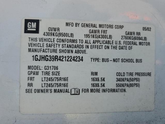 1GJHG39R421224234 - 2002 GMC SAVANA G3500 WHITE photo 13