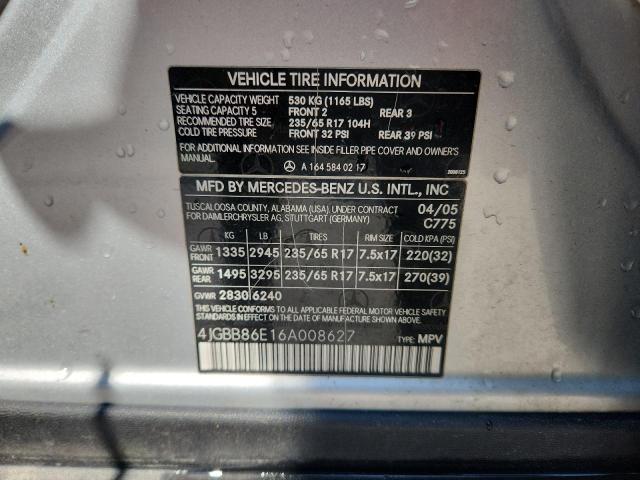 4JGBB86E16A008627 - 2006 MERCEDES-BENZ ML 350 SILVER photo 13