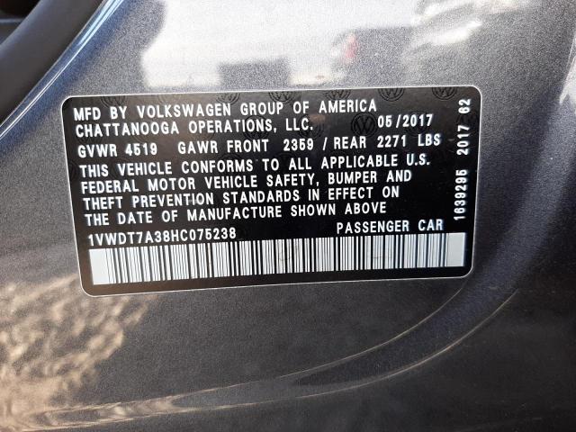 1VWDT7A38HC075238 - 2017 VOLKSWAGEN PASSAT R-LINE Gümüş foto 10