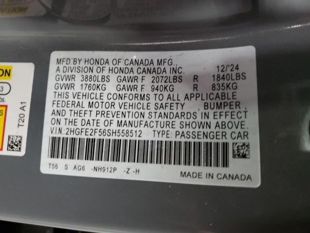 2HGFE2F56SH558512 - 2025 HONDA CIVIC SPORT Boz foto 13