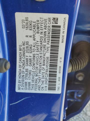 2HGFC2F89LH539096 - 2020 HONDA CIVIC SPORT ლურჯი ფოტო 13