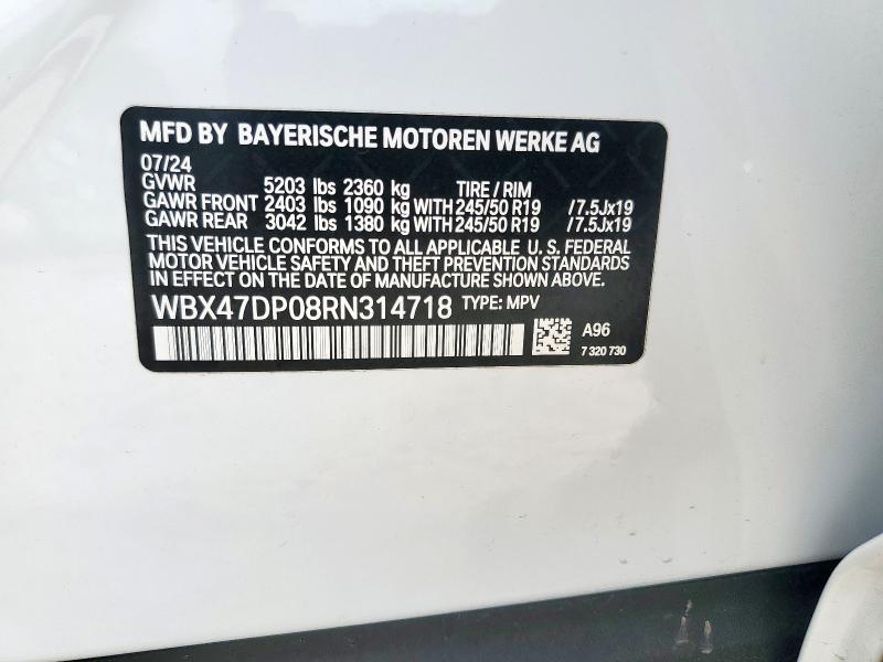 WBX47DP08RN314718 - 2024 BMW X3 SDRIVE30I WHITE photo 13