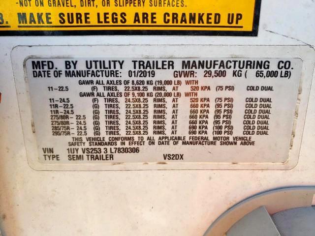 1UYVS2533L7830306 - 2020 UTILITY TRAILER თეთრი ფოტო 10