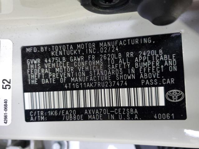 4T1G11AK7RU237474 - 2024 TOYOTA CAMRY SE NIGHT SHADE WHITE photo 12