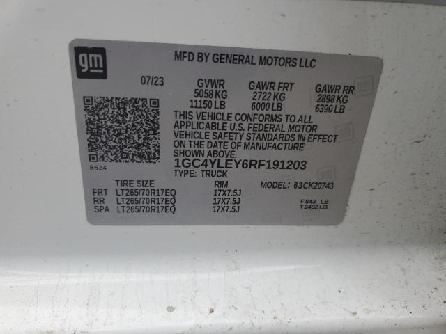 1GC4YLEY6RF191203 - 2024 CHEVROLET SILVERADO K2500 HEAVY DUTY WHITE photo 12