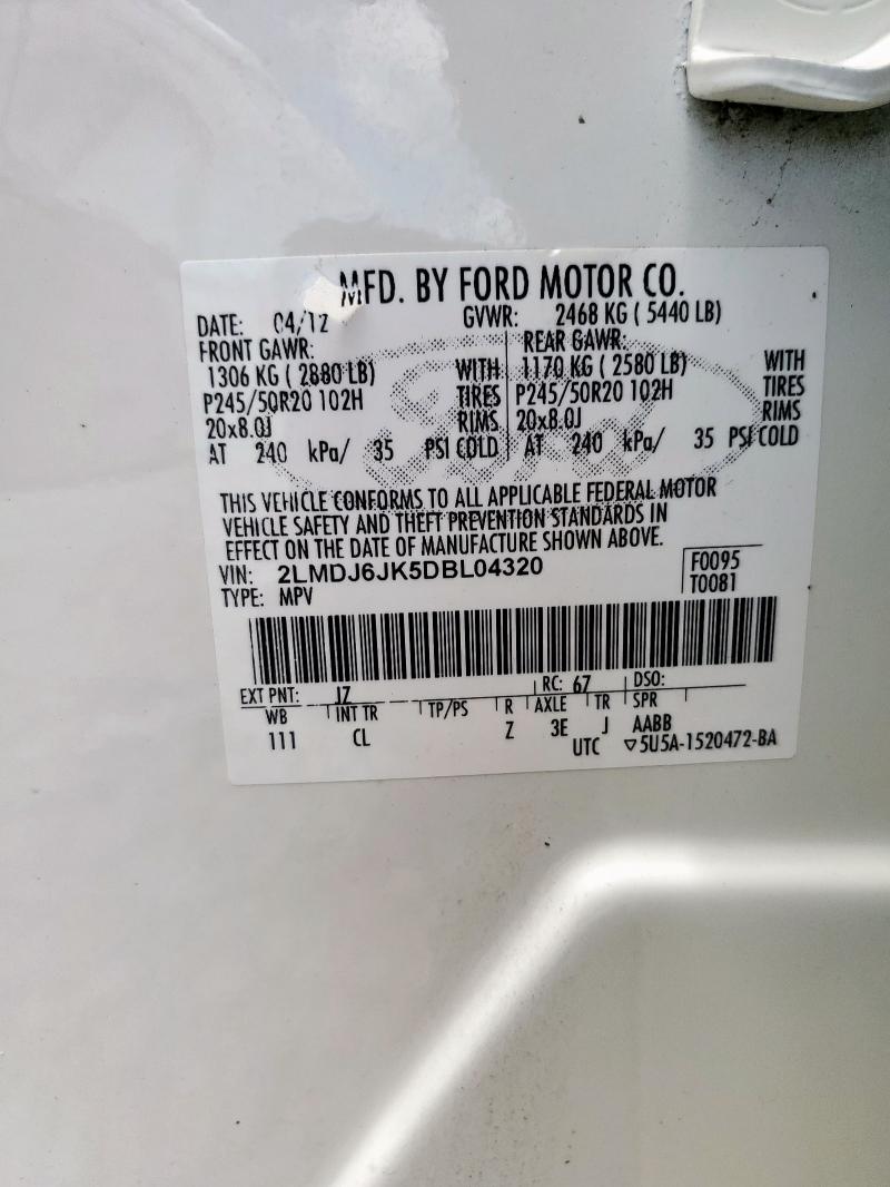 2LMDJ6JK5DBL04320 - 2013 LINCOLN MKX WHITE photo 14