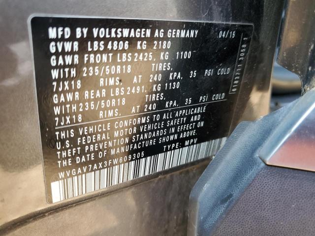 WVGAV7AX3FW609305 - 2015 VOLKSWAGEN TIGUAN S GRAY photo 13