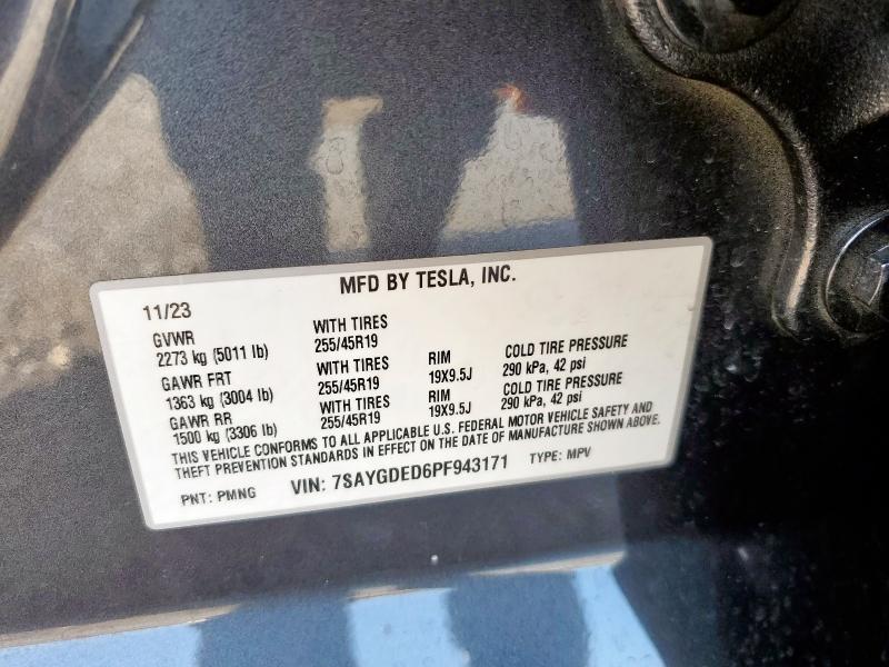 7SAYGDED6PF943171 - 2023 TESLA MODEL Y 灰色 照片 13
