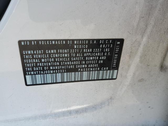 3VW4T7AJ0DM452331 - 2013 VOLKSWAGEN JETTA GLI WHITE photo 12