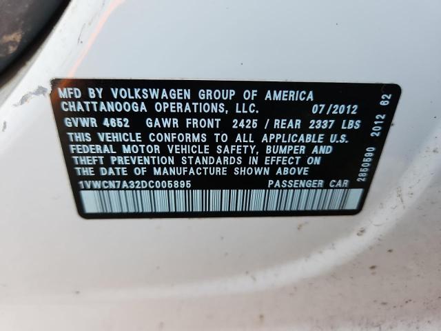 1VWCN7A32DC005895 - 2013 VOLKSWAGEN PASSAT SEL Beyaz fotoğraf 12