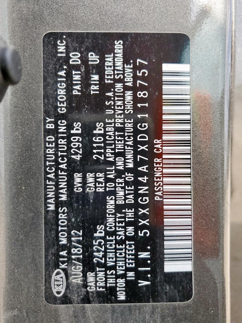 5XXGN4A7XDG118757 - 2013 KIA OPTIMA EX GRAY photo 13