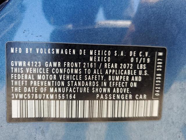 3VWC57BU7KM155164 - 2019 VOLKSWAGEN JETTA S BLUE photo 12