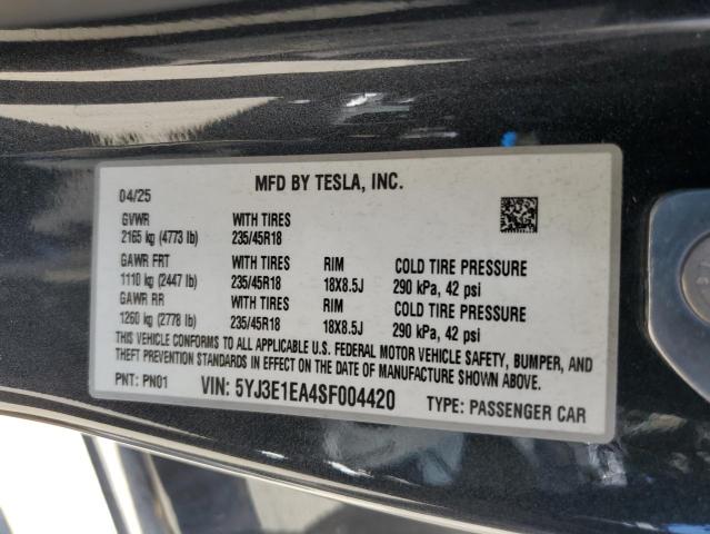 5YJ3E1EA4SF004420 - 2025 TESLA MODEL 3 Մոխրագույն լուսանկար 13