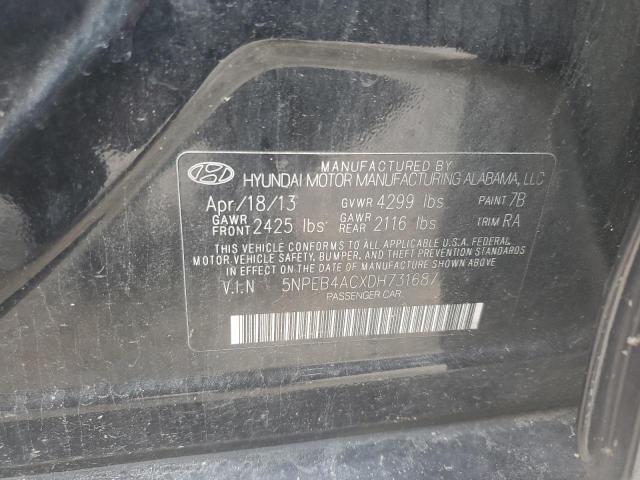 5NPEB4ACXDH731687 - 2013 HYUNDAI SONATA GLS BLACK photo 12