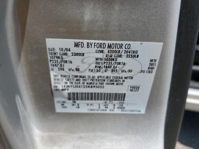 1FMYU04125KB95052 - 2005 FORD ESCAPE LIMITED SILVER photo 12