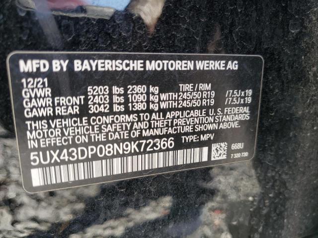 5UX43DP08N9K72366 - 2022 BMW X3 SDRIVE30I BLACK photo 13