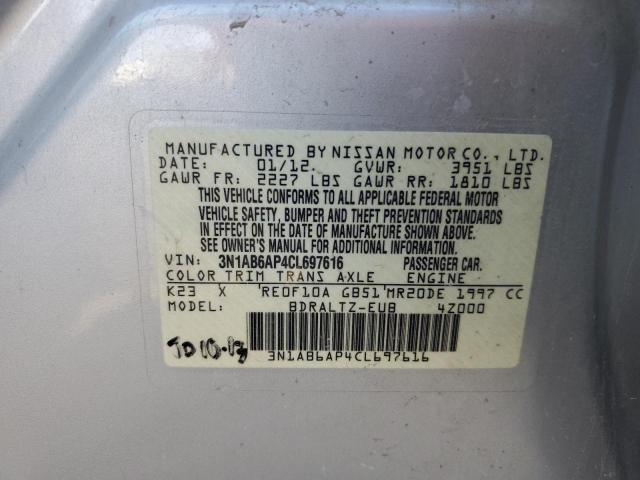 3N1AB6AP4CL697616 - 2012 NISSAN SENTRA 2.0 SILVER photo 12