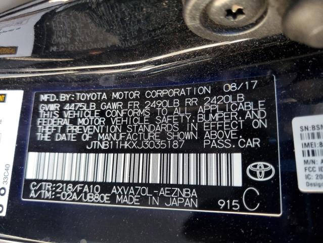 JTNB11HKXJ3035187 - 2018 TOYOTA CAMRY L BLACK photo 13