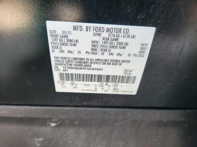 1FM5K8D87FGC61023 - 2015 FORD EXPLORER XLT შავი ფოტო 13