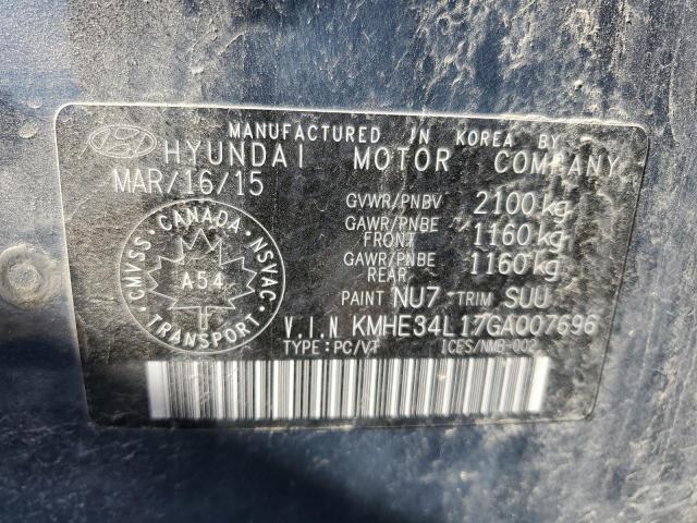 KMHE34L17GA007696 - 2016 HYUNDAI SONATA HYBRID BLUE photo 12