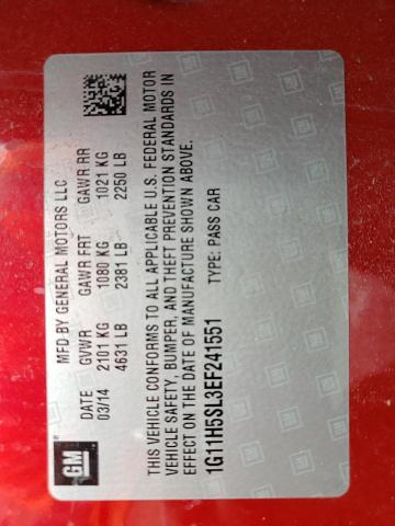 1G11H5SL3EF241551 - 2014 CHEVROLET MALIBU LTZ წითელი ფოტო 12