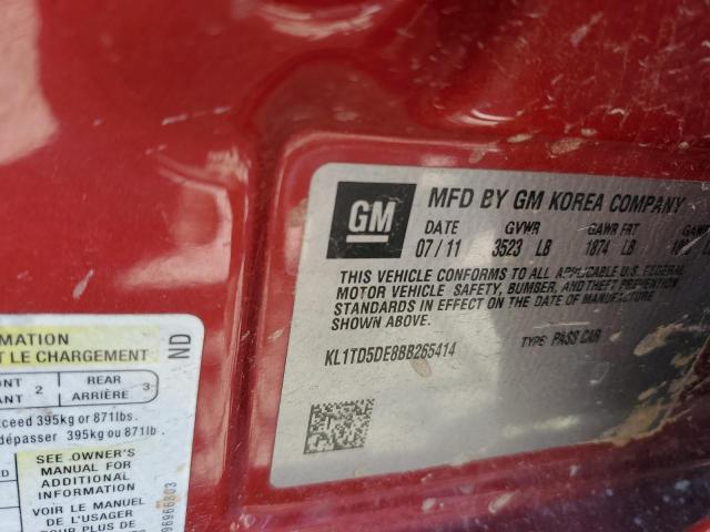 KL1TD5DE8BB265414 - 2011 CHEVROLET AVEO LS RED photo 12